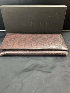 GUCCI グッチ シマ レザー 長財布 ブラウン系 メンズ レディース 財布 箱付き