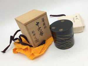 ＃1048　未使用保管品 蛍蒔絵 中次棗 松峰造 茶道具 共箱共布付 京都蔵出し ほたる 長期保管品 直径約6.5㎝ 高さ6.5㎝