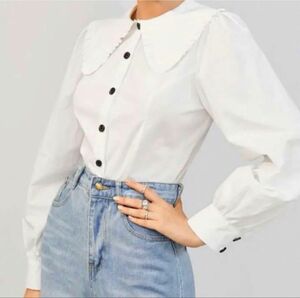 SHEIN シーイン デカ襟 ブラウス 襟付き シャツ フリル　ビックカラー