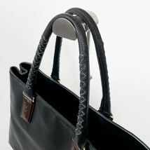 1円 BOTTEGA VENETA ボッテガヴェネタ ビジネスバッグ トートバッグ マルコポーロ レザー イントレチャート ブラック系 _画像7