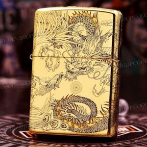 昇り龍 鳳凰 四面総彫り オイルライター ZORRO ゴールド zippo 同型 金 和柄 和彫り ドラゴン フェニックス 不死鳥