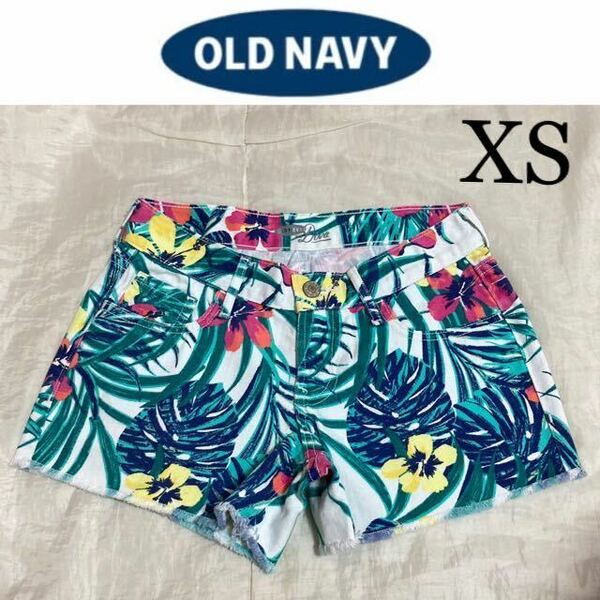 １回着新品同様☆OLD NAVY ボタニカル柄 デニムショートパンツ 00 XS オールドネイビー GAP