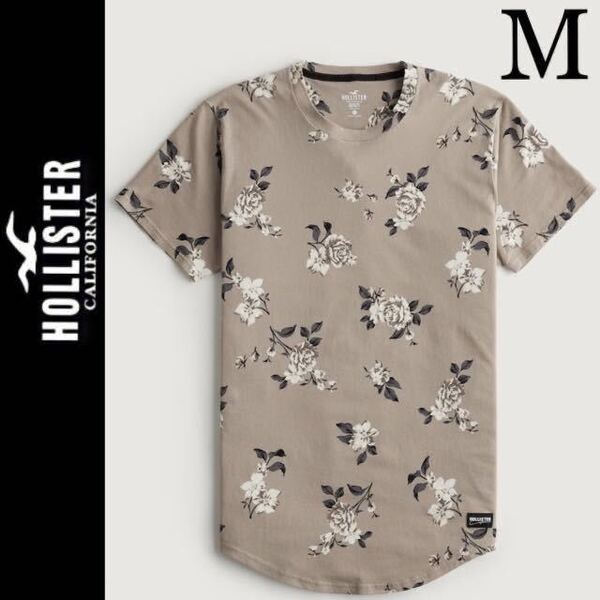 新品タグ付き☆HOLLISTER フローラルTシャツ ベージュ M 花柄 フラワー ロング丈 ホリスター