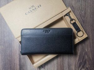 コーチ COACH アウトレット 長財布 メンズ PVC ブラック F74977 小銭入れあり キーホルダー付き 新品未使用