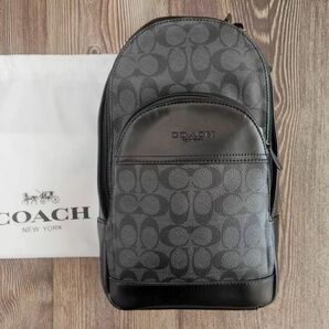 コーチ COACH PVC+レザー ボディバッグ ワンショルダーバッグ ブラック メンズ 39942 保存袋付き 新品未使用の画像1