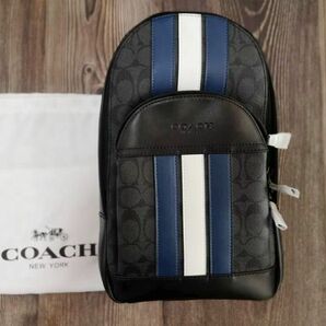 コーチ COACH PVC+レザー ボディバッグ ワンショルダーバッグ ブルー+ホワイト+ブラック メンズ 67249 保存袋付き 新品未使用の画像1