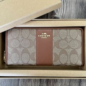 コーチ COACH 長財布 メンズ 男女兼用 PVCレザー ブラウン F52859 小銭入れあり キーホルダー付き 新品未使用の画像1