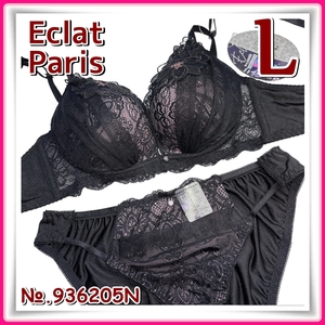 lady's【L】◆新品◆Eclat Paris お花レースポイント ノンワイヤー ブラ＆ショーツ＜ブラック＞◆№936205N　Aya