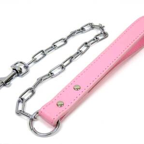 ライトピンク 犬用 チェーンリード 全長 65cm 持ち手幅 2.5cm チェーン幅 1cm PUレザー チェーン部 鉄 ペット用品 散歩 新品 送料無料