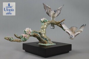 リヤドロ LLADRO 花鳥フィギュリン 幅46cm 置物 陶器人形 細密細工 古美術品[c464]