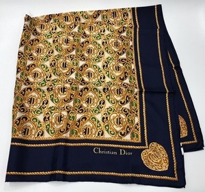 クリスチャン・ディオール Christian Dior レディース ファッション小物 スカーフ ネイビー系 総柄 シルク