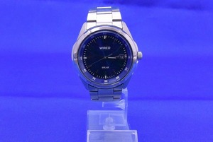 セイコー SEIKO 美しいブルーの輝き ワイアードWIREDソーラー腕時計 アナログ３針ウォッチ 日にちデイト通勤 青文字盤 V157-0AX0