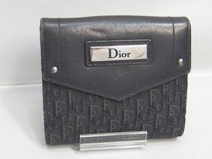 ディオール Dior 2つ折り財布/キャンバス/ブラック/総柄/トロッター/レディース/ロゴ装飾/ ブラック