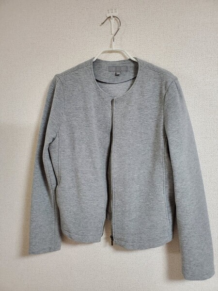 ユニクロ ノーカラージャケット 長袖 グレー Lサイズ