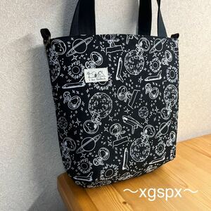 トートバッグ 黒 宇宙 hand made ハンドメイド ショルダー 斜め掛け ランチ ハンド セカンド サブ エコ バック バッグ