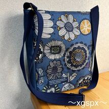 ポシェット 紺 花柄 北欧 縦長 hand made ハンドメイド トート ショルダー 斜め掛け サコッシュ ボディ ハンド セカンド バック バッグ _画像1