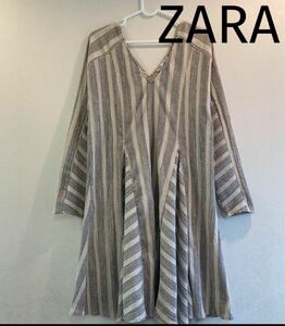 ZARA ザラ　ジャガード　ストライプ　ワンピース　　プルオーバー　ブラウス　S 