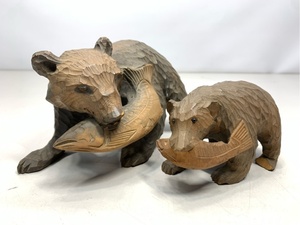 木彫り　クマの親子　アンティークインテリア　ヴィンテージ雑貨　狩り　熊　くま 5685 06