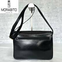 MORABITO BLACK ブラック レザー モラビト ゴールドロゴ金具 黒 斜め掛け可能 ショルダーバッグ ハンドバッグ トートバッグ_画像4