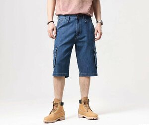 新品メンズ デニムパンツ ショートパンツ ハーフパンツ ジーパン 夏ボトムス ポケット多い 七分丈