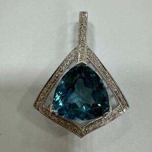 △ ペンダントトップ 750 水色石12.20ct D0.20ct アクアマリン？ 約7.02g デザイントップ ダイヤモンド付き K18 18金(KS4-2)の画像2