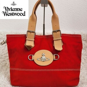 Vivienne Westwood ヴィヴィアンウエストウッド　トートバッグ　デカオーブ　メタル　キャンバス　A4収納可能　レッド