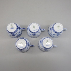 1円〜 Royal Copenhagen ブルーフルーテッド フルレース コーヒー カップ＆ソーサー 計5客 食器 155-2638518【O商品】の画像3