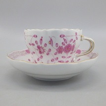 1円〜 Meissen マイセン インドの華 リッチ ピンク・グリーン 計2客 インドの花 金彩 花 食器 240-2651492【O商品】_画像2