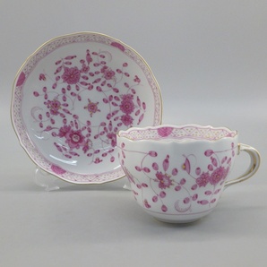 1円〜 Meissen マイセン インドの華 リッチ ピンク・グリーン 計2客 インドの花 金彩 花 食器 240-2651492【O商品】の画像3