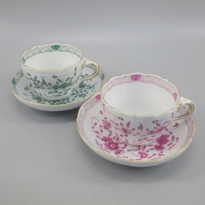 1円〜 Meissen マイセン インドの華 リッチ ピンク・グリーン 計2客 インドの花 金彩 花 食器 240-2651492【O商品】の画像1