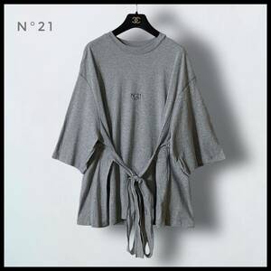 【N°21】 ウエストリボン オーバーTシャツ フロントロゴ ワイドスリーブ 36