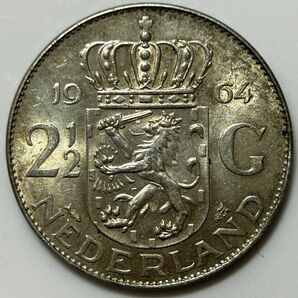 オランダ　ユリアナ女王　2.5グルデン銀貨　1964年　古銭　銀貨