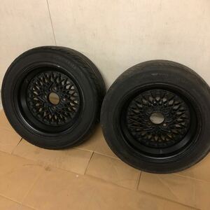 SSRメッシュホイール2本 195/55R15タイヤ付きS13シルビアAE86ハチロク中古品格安スタート売り切ります ドリフトに！深リム 旧車 4H