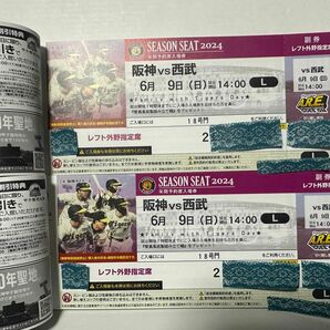 2024/6/9(日) 阪神vs西武 交流戦 阪神甲子園球場 レフト外野指定席 年間シート ペアチケット