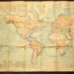 輿地新図 木版古地図 大型 色刷 世界図 世界地図 明治 和本 古文書の画像2