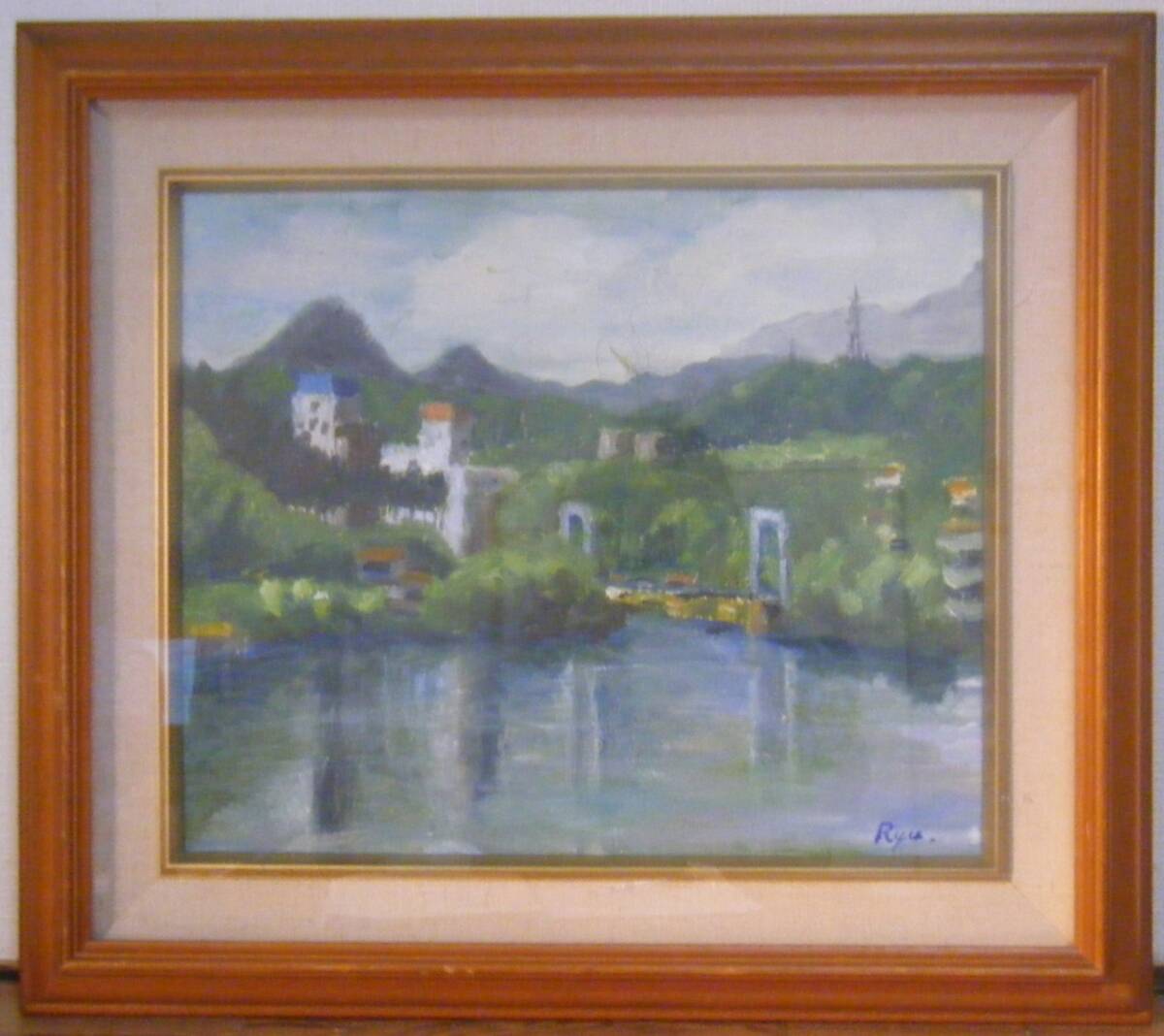 [Authentic] Painting, artist unknown, signed, oil painting, No. 8, Sagami Lake, masterpiece, Q136, Painting, Oil painting, Nature, Landscape painting