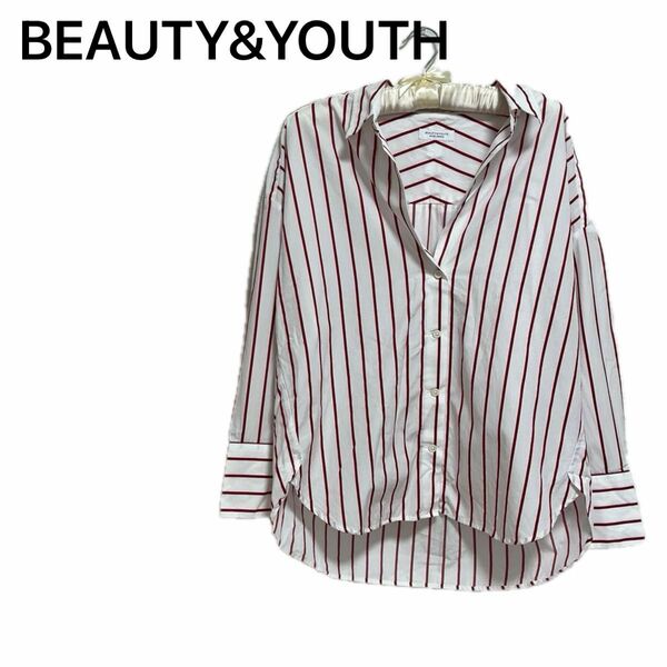 美品　UNITED ARROWS BEAUTY&YOUTH ユナイテッドアローズ　ビューティーアンドユース　ストライプシャツ　赤 