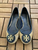 **TORY BURCH ** トリーバーチ* バレエシューズ*フラットシューズ* ラフィア×ネイビー*5 * 22cm 22.5cm* _画像3