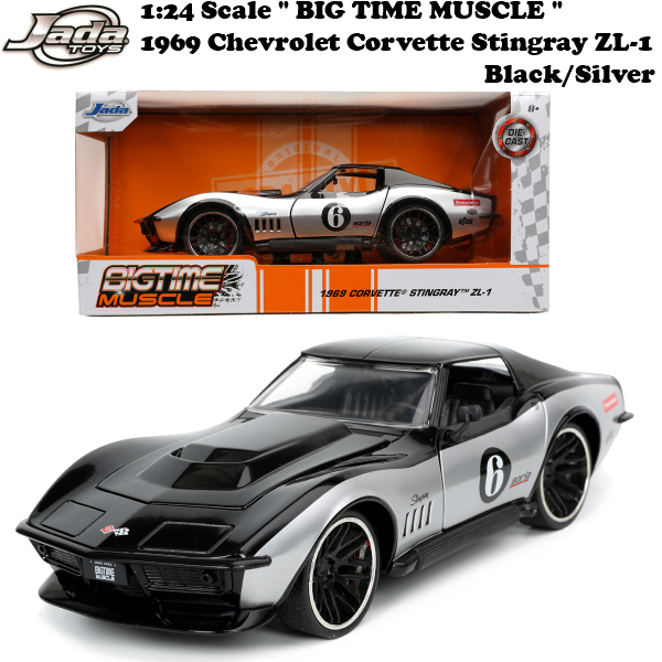 JADATOYS 1/24 BTM 1969 Chevrolet Corvette Stingray ZL-1 Black/Silver ミニカー