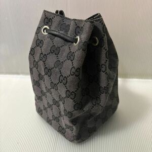 GUCCI グッチ GGキャンバス 巾着ポーチ 小物入れ 13cm×13cm×高さ19.5cm ブラック バッグ 