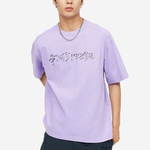 H&M オーバーサイズフィットプリントTシャツ 紫 半袖 Tシャツ プリントTシャツ パープル 夏服 韓国