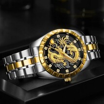 特価 新品 未使用 腕時計 クオーツ メンズ アナログ ステンレス ドラゴン 龍 ビジネス エレガント 防水 耐衝撃 発光 c2470_画像7