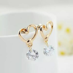  pretty stylish simple Heart colorful earrings party small pra cheap swaying popular Gold rhinestone Open Heart 