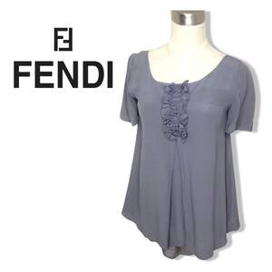 * Fendi FENDI* Lady's silk 100% gray series blouse tops short sleeves size 40 tube :E:3