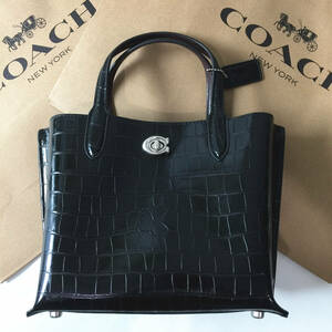 ★COACHバッグ★コーチ新作 C8632 ブラック 2WAY クロコダイル エンボスド ウィロウ トートバッグ ショルダーバッグ アウトレット品 新品