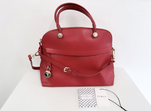 100円～◆FURLA フルラ PIPER パイパー ハンドバッグ ショルダーバッグ 2WAY レザー イタリア製 赤 鞄 バッグ