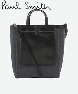 【美品】Paul Smith 2way トートバッグ　ショルダー　レザー　ロゴ　ブラック　デニム