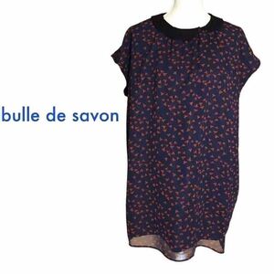 bulle de savonチュニック ワンピース ブラウス ネイビー フラットカラー 幾何学模様 ノースリーブ シフォン フリーサイズ トップス 紺