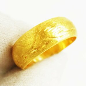 純金 K24 彫刻リング 現状：約13号(調整可) 縦幅:約7.1mm 約9.1g ゴールド 指輪 ■の画像4
