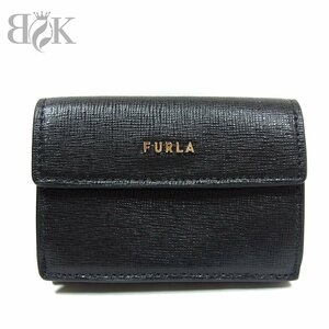 未使用 フルラ バビロン コンパクトウォレット 三つ折り財布 小銭入れ レザー ブラック 付属品 FURLA ◆